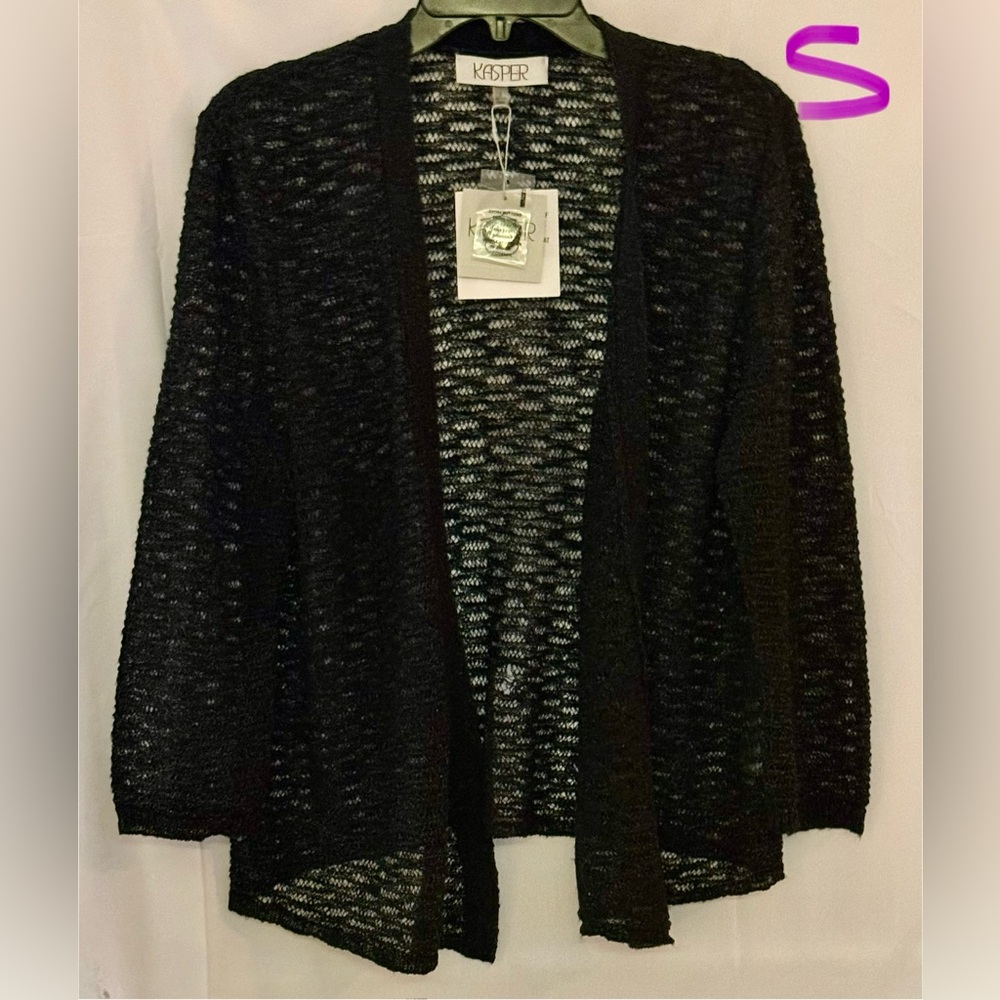 Kasper Black Open-Front Cardigan